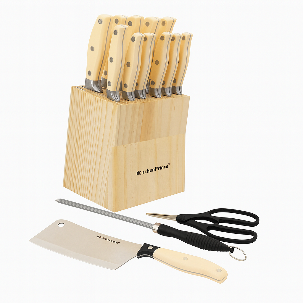 15 Pcs Stainless Steel Knife Set with Wooden Storage Block – Kitchen Prince