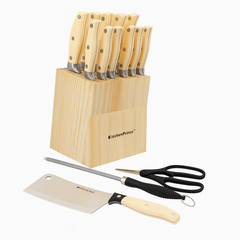 15 Pcs Stainless Steel Knife Set with Wooden Storage Block – Kitchen Prince