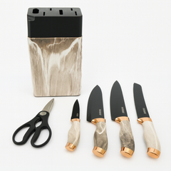 7 Pcs Stainless Steel Knife Set with Storage Block – Black, White & Beige Variants