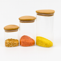 1Pc Glass Jar with Wooden Lid – Airtight Kitchen Storage Container (Small, Medium, Large)