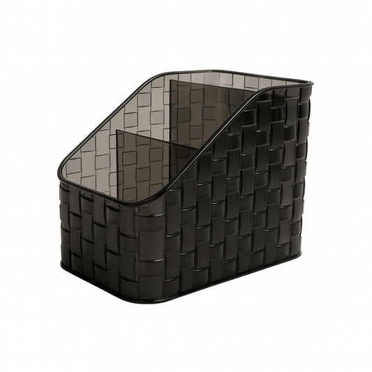 1pc Multi-Purpose Acrylic Organizer – Woven Design Storage Box with Compartments