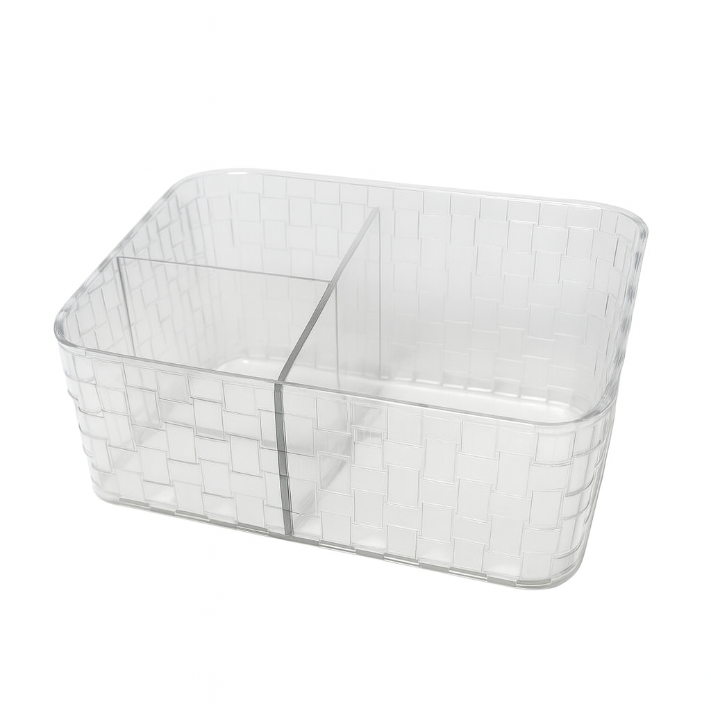 Clear Acrylic Cosmetic Organizer – Woven Design Storage Box with Compartments