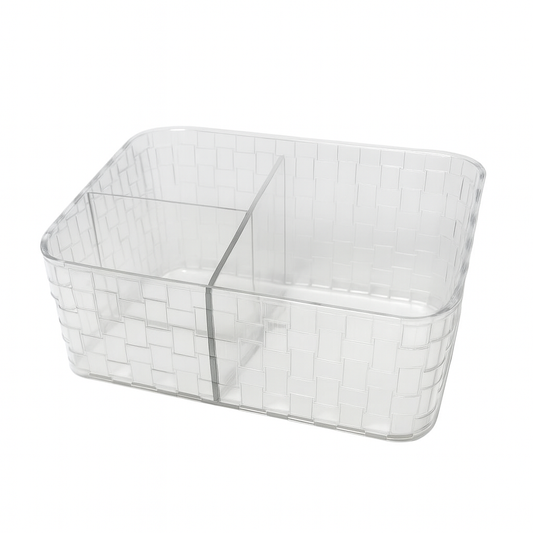 Clear Acrylic Cosmetic Organizer – Woven Design Storage Box with Compartments