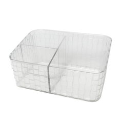 Clear Acrylic Cosmetic Organizer – Woven Design Storage Box with Compartments