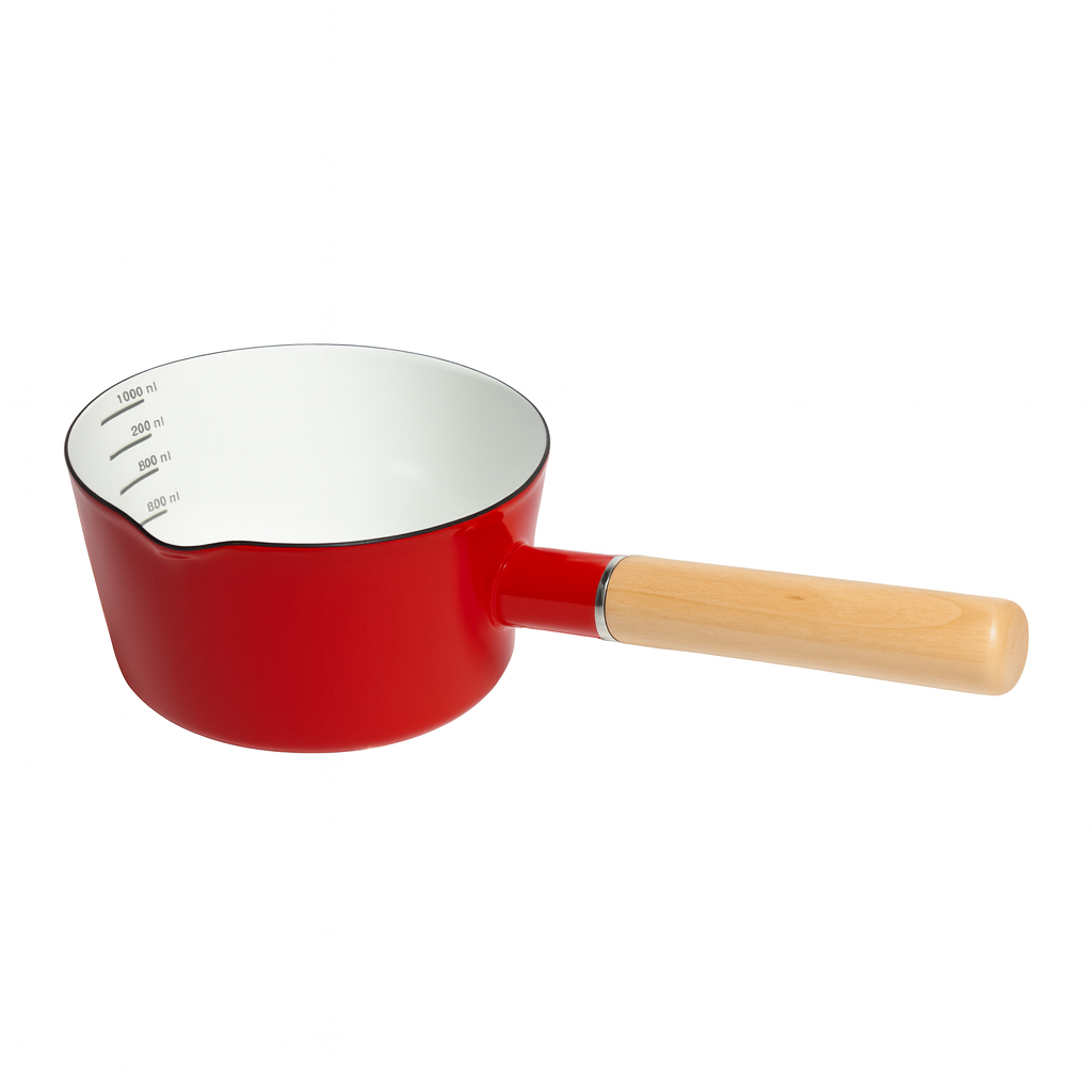 Heavy Enamel Saucepan with Wooden Handle – Durable Non-Stick Cooking Pan