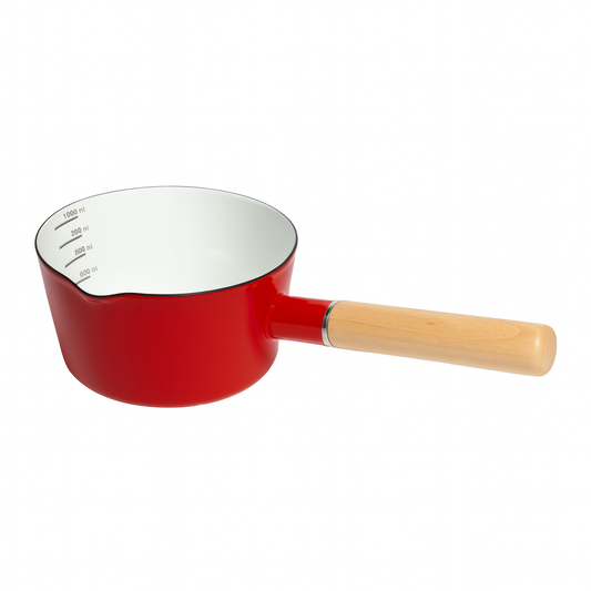 Heavy Enamel Saucepan with Wooden Handle – Durable Non-Stick Cooking Pan