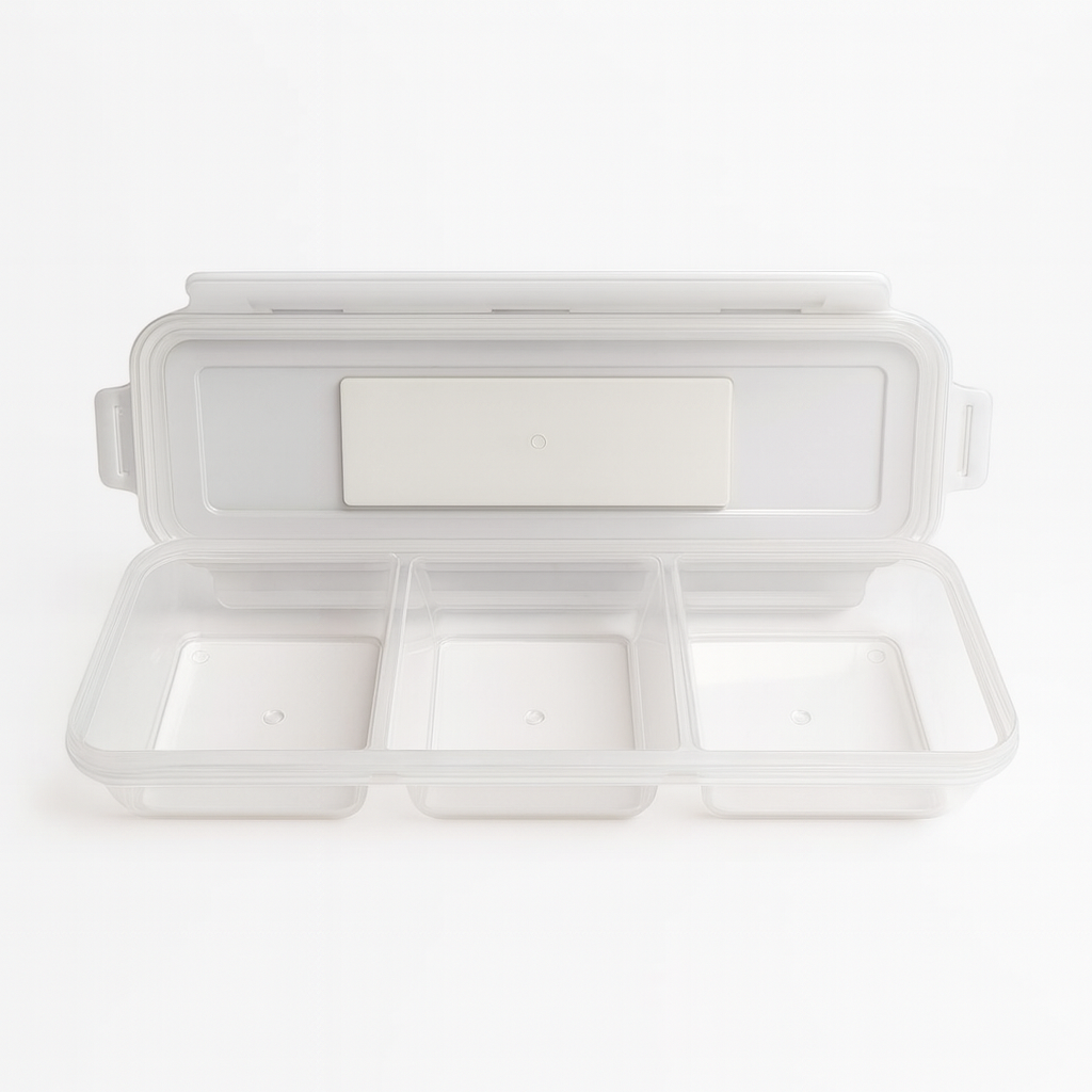 Rectangular Storage Box with 3 Sections – Clear Multipurpose Organizer with Lid