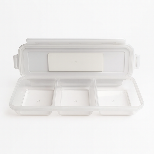 Rectangular Storage Box with 3 Sections – Clear Multipurpose Organizer with Lid