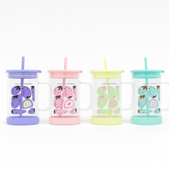 1Pc Cute Printed Glass with Handle & Straw – Drinking Cup