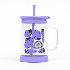 1Pc Cute Printed Glass with Handle & Straw – Drinking Cup