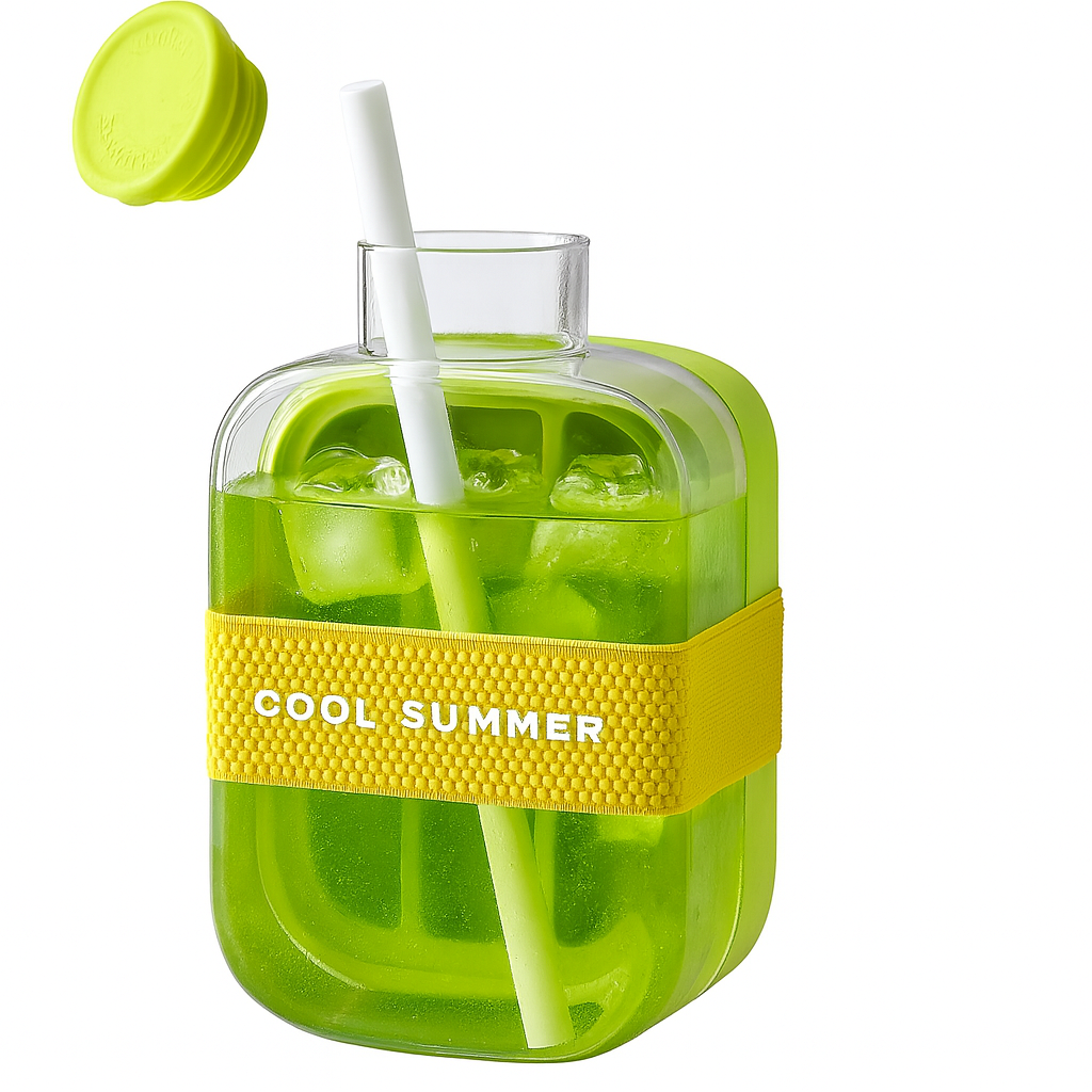 Ice Cube Bottle with Straw – 500ml & 800ml Drink Bottle (Red & Green) - Habitt