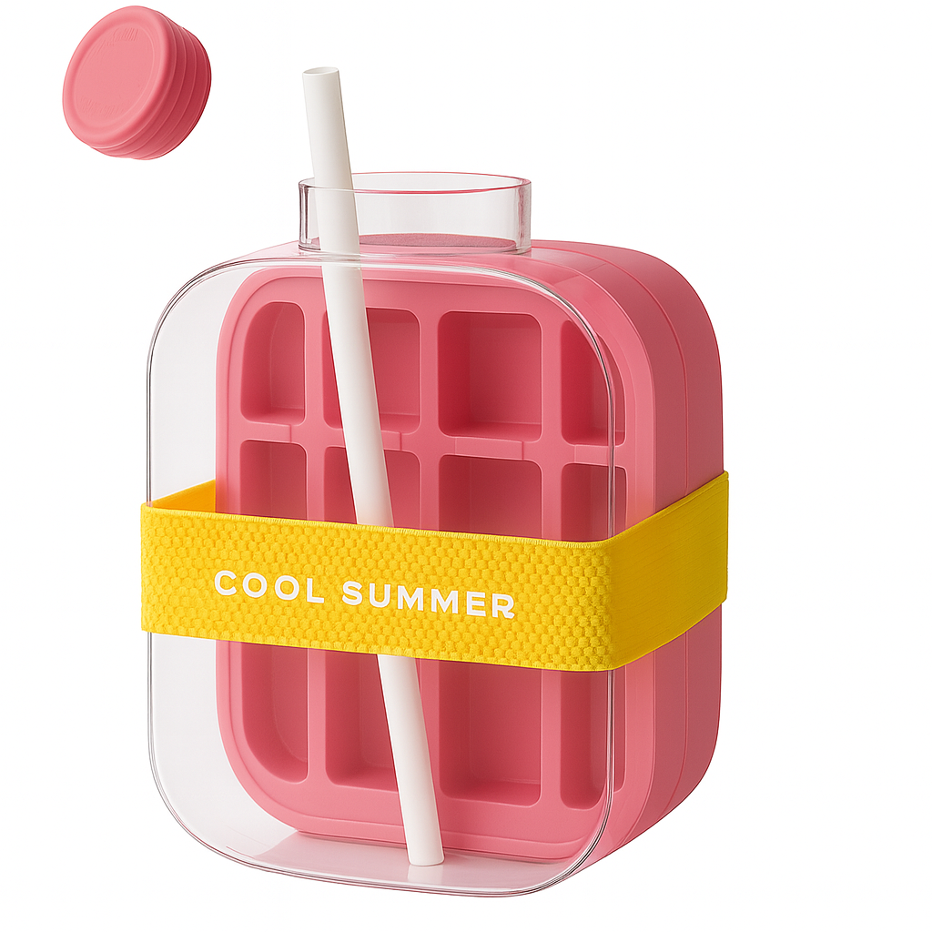 Ice Cube Bottle with Straw – 500ml & 800ml Drink Bottle (Red & Green) - Habitt