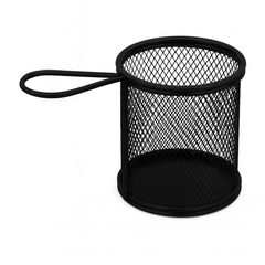Round Fries Strainer – Silver &amp; Black Stainless Steel Mesh Basket