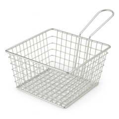 Large Flat Fries Strainer – Silver & Black Stainless Steel Mesh Basket