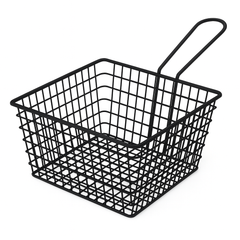 Large Flat Fries Strainer – Silver & Black Stainless Steel Mesh Basket