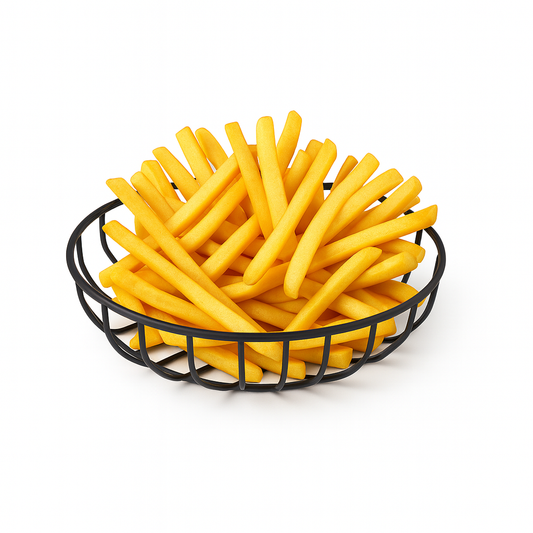 Round Flat Fries Strainer – Black & silver Stainless Steel Mesh Basket