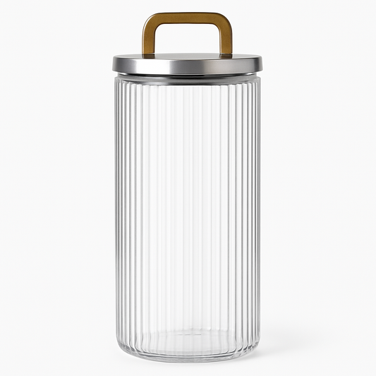 Large Lining Glass Storage Jar with Wooden Handle Lid – Transparent Container