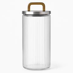 Large Lining Glass Storage Jar with Wooden Handle Lid – Transparent Container