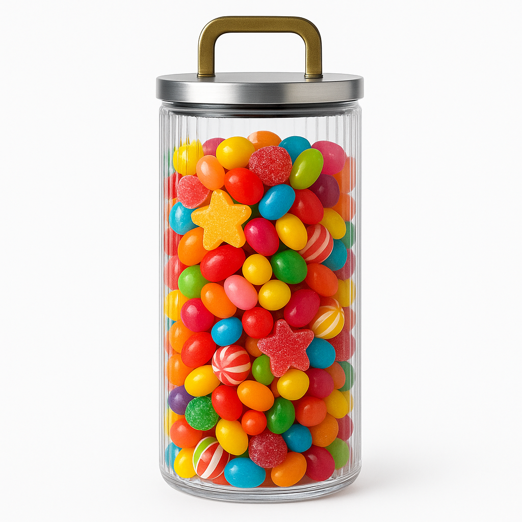 Large Lining Glass Storage Jar with Wooden Handle Lid – Transparent Container