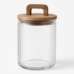Small Lining Glass Storage Jar with Wooden Handle Lid – Transparent Container