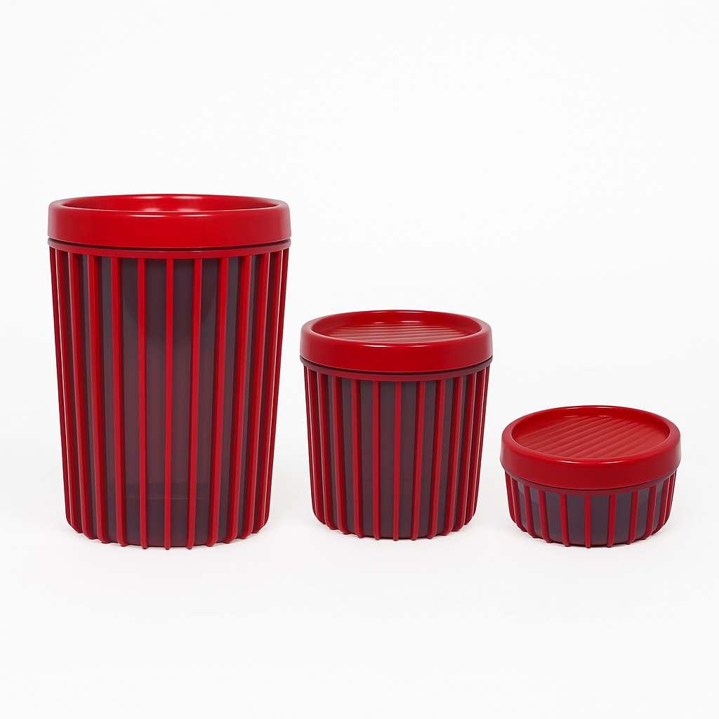 Set of 3 Storage Jars with Lids – Modern Multipurpose Container Set (Green, White, Red, Grey) - Habitt