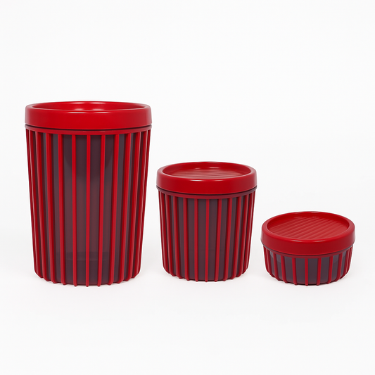 Set of 3 Storage Jars with Lids – Modern Multipurpose Container Set (Green, White, Red, Grey)