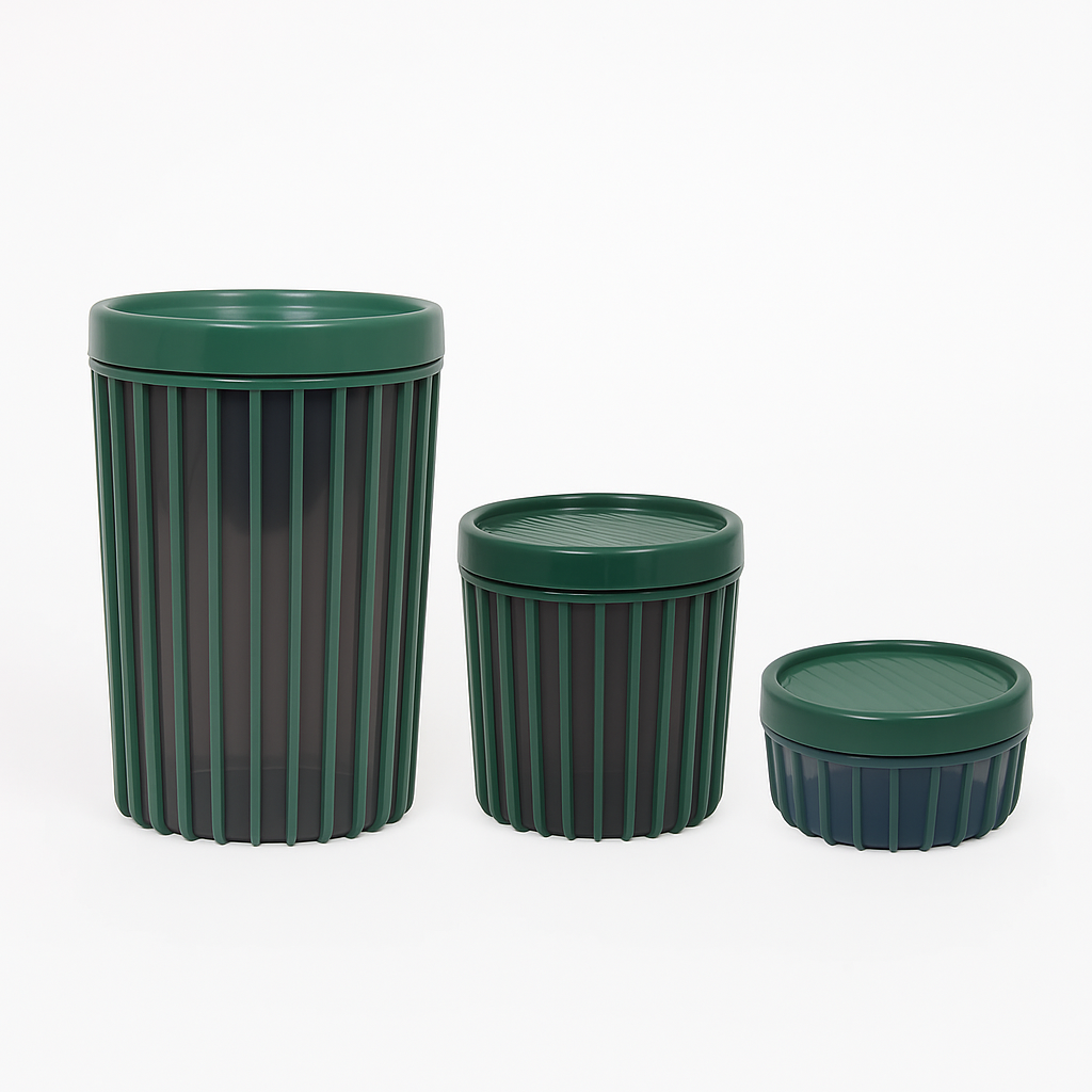 Set of 3 Storage Jars with Lids – Modern Multipurpose Container Set (Green, White, Red, Grey) - Habitt