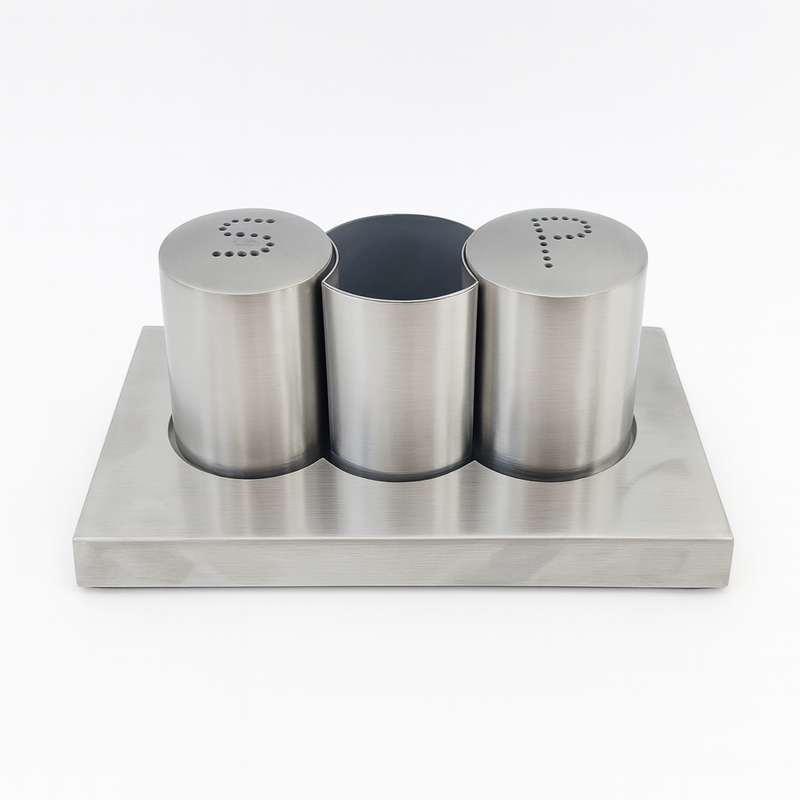 Stainless Steel Salt & Pepper Shaker Set with Toothpick Holder – Modern Tabletop Condiment Set - Habitt