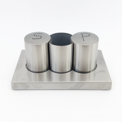 Stainless Steel Salt & Pepper Shaker Set with Toothpick Holder – Modern Tabletop Condiment Set