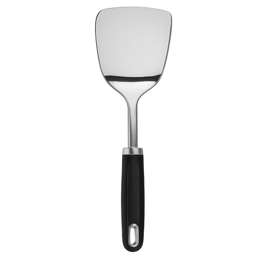 Stainless Steel Kitchen Spatula – Small & Medium Sizes with Ergonomic Non-Slip Handle for Cooking & Serving