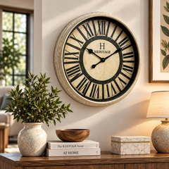 SCOTTISH 20" Heritage Roman Wall Clock – Antique Cream Plastic Frame with Classic Vintage Dial