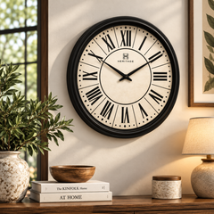 Heritage “Moon Time” Wall Clock 20" – Classic Roman Numeral Wall Clock with Black Plastic Frame