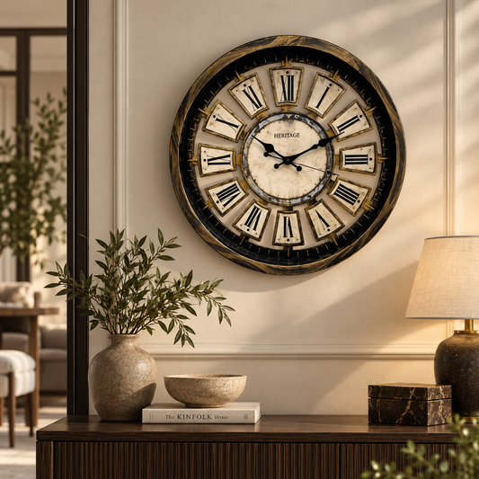 Heritage Wall Clock Numeral – 14-Inch Antique Gold Roman Numeral Wall Clock with Vintage Plastic Frame