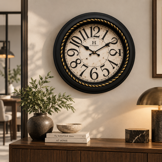 Heritage Wall Clock Oreo-2 – 13.75 Inch Vintage Black Frame Decorative Clock