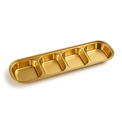 Gold Finish Stainless Steel Compartment Dish – 1, 2, 3 & 4 Section Plates for Snacks & Serving