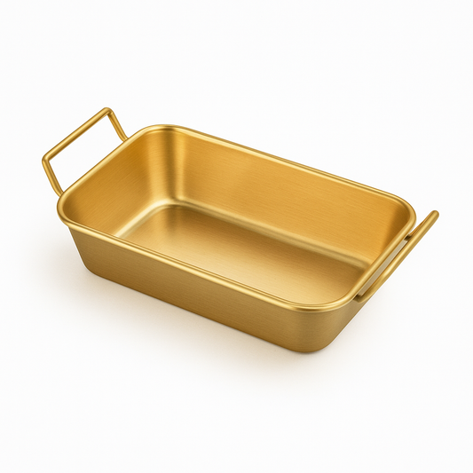 Gold Finish Stainless Steel Snack Box – Rectangular Serving Tray with Handles