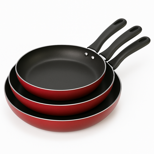 Prestige Triple Pack Frypan Set – Non-Stick Red Frying Pans with Comfortable Handles (Set of 3)