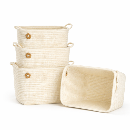 1 Pc Rectangular Plastic Storage Basket with Flower Design – Decorative Organizer with Handles for Kitchen & Home - Habitt