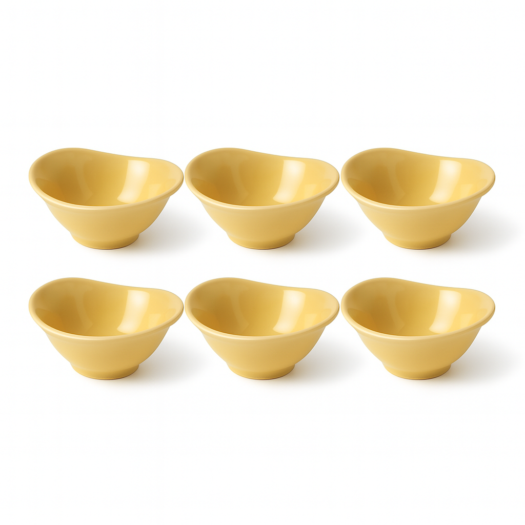 6 Pcs  Solecasa Yellow Ceramic Bowl Set – Modern Snack & Side Bowls for Everyday Use