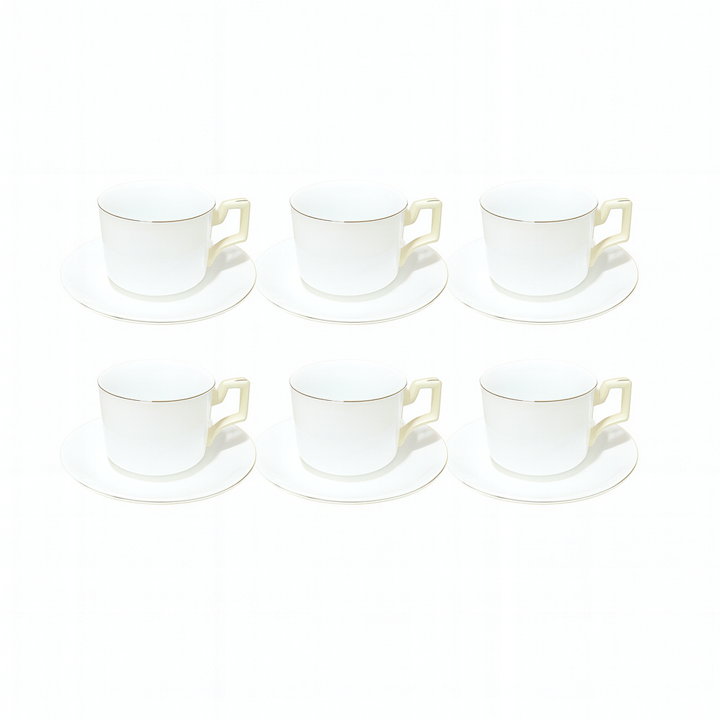 6 Pcs 220ML White Porcelain Tea & Coffee Cup with Saucer | Minimalist Elegant Design