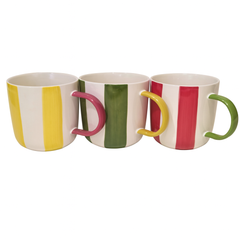 480ML Striped Ceramic Mug – Yellow, Green, or Red Variant with Dual Tone Handle