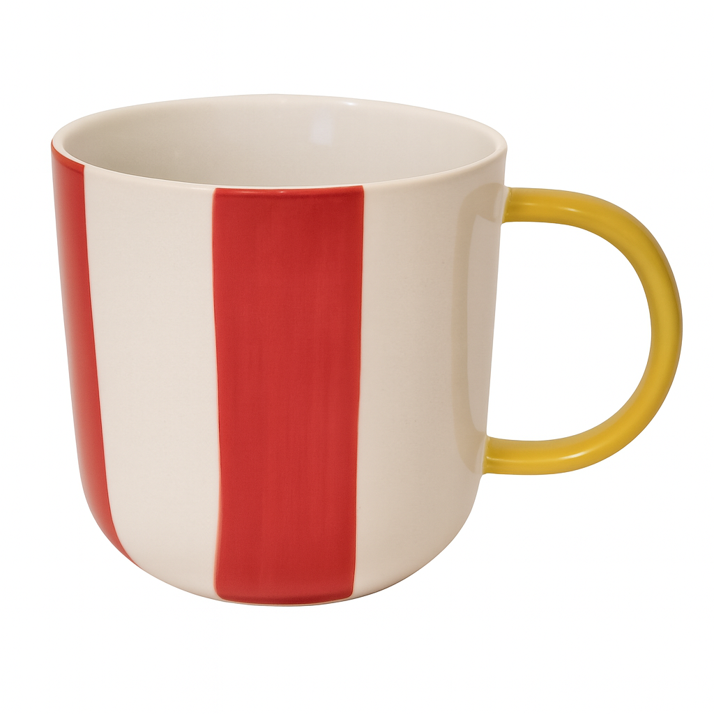 480ML Striped Ceramic Mug – Yellow, Green, or Red Variant with Dual Tone Handle