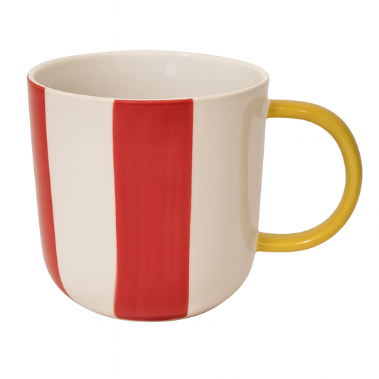 480ML Striped Ceramic Mug – Yellow, Green, or Red Variant with Dual Tone Handle