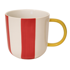 480ML Striped Ceramic Mug – Yellow, Green, or Red Variant with Dual Tone Handle