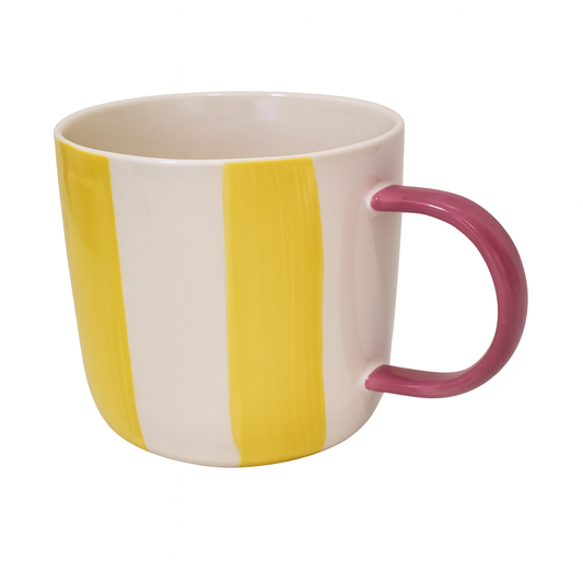 480ML Striped Ceramic Mug – Yellow, Green, or Red Variant with Dual Tone Handle