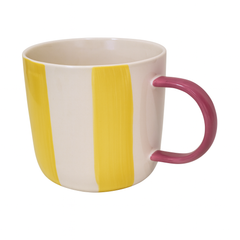 480ML Striped Ceramic Mug – Yellow, Green, or Red Variant with Dual Tone Handle