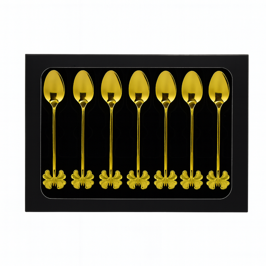 6 Pcs Golden Spoon Set – Decorative Floral Handle Design