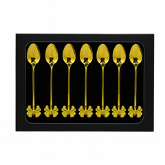 6 Pcs Golden Spoon Set – Decorative Floral Handle Design