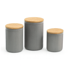 Retro Storage Box Set of 3 with Wooden Lids – Airtight Kitchen Containers for Tea, Coffee, Sugar & Snacks