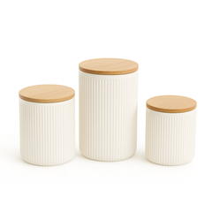 Retro Storage Box Set of 3 with Wooden Lids – Airtight Kitchen Containers for Tea, Coffee, Sugar & Snacks